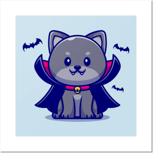 Cute Vampire Cat Cartoon Posters and Art